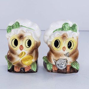 Josef Originals Owl Salt Pepper Shaker Set Miniature Figurine